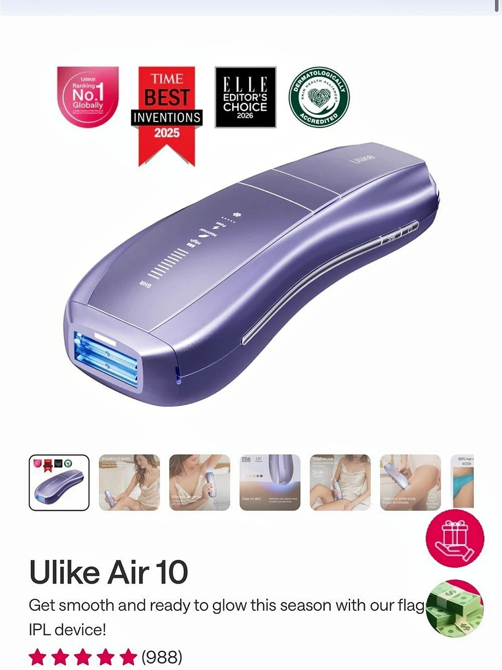 Ulike Air 10 IPL Hair Removal Device Purple NWT